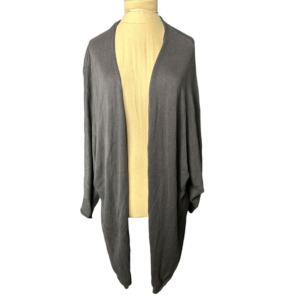 Tahari Long Open Front Gray Cardigan Size Large